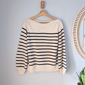 SEZANE Timeo Striped Cotton Blend Boat Neck Mariniere Sweater, Ecru, S, NWOT